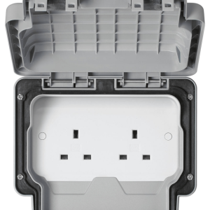 MK DOUBLE UNSWITCHED SOCKET 13A GREY 000014