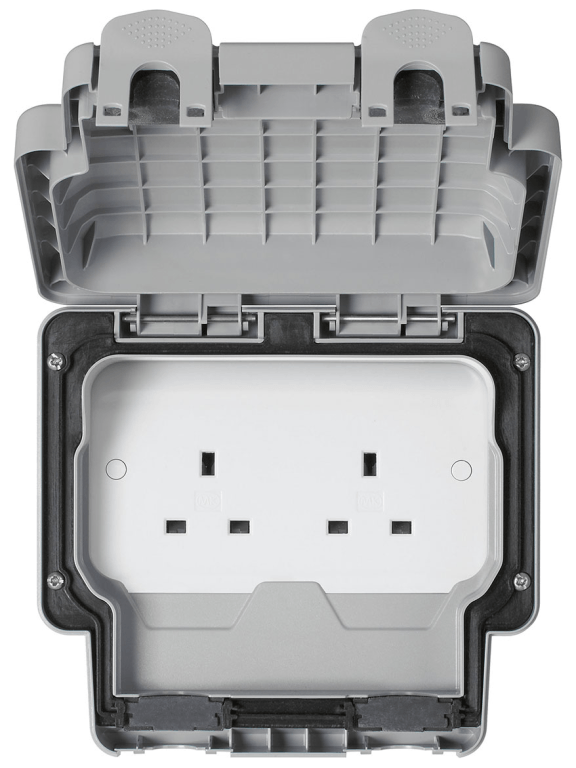 MK DOUBLE UNSWITCHED SOCKET 13A GREY 000014