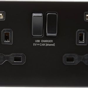 KNIGHTSBRIDGE 2G SWITCHED SOCKET DUAL USB CHARGER MATT BLACK 000114