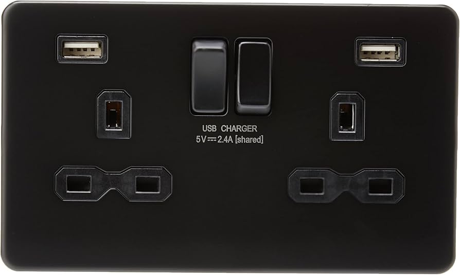 KNIGHTSBRIDGE 2G SWITCHED SOCKET DUAL USB CHARGER MATT BLACK 000114
