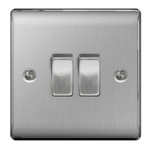 NEXUS 10AX PLATE SWITCH 2 GANG 2 WAY BRUSHED STAINLESS STEEL 000177