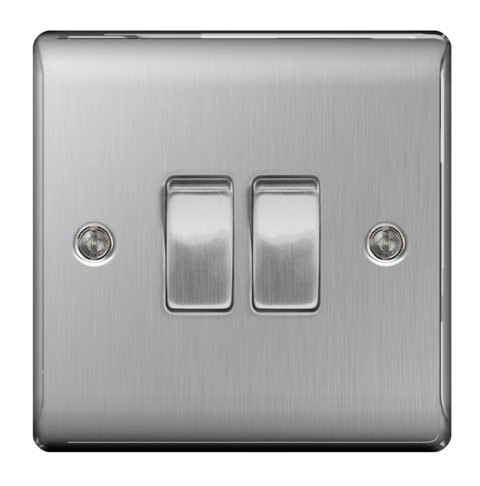 NEXUS 10AX PLATE SWITCH 2 GANG 2 WAY BRUSHED STAINLESS STEEL 000177