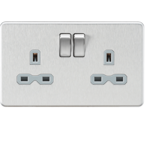 KNIGHTSBRIDGE 2 GANG DP SOCKET BRUSHED CHROME 000403