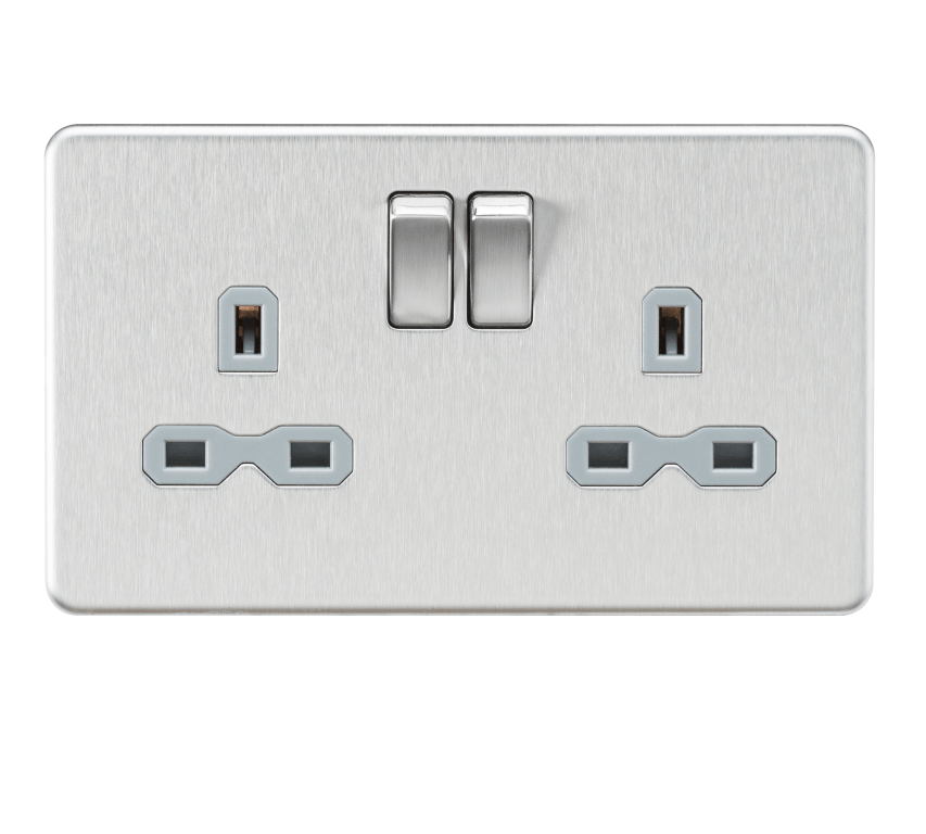 KNIGHTSBRIDGE 2 GANG DP SOCKET BRUSHED CHROME 000403