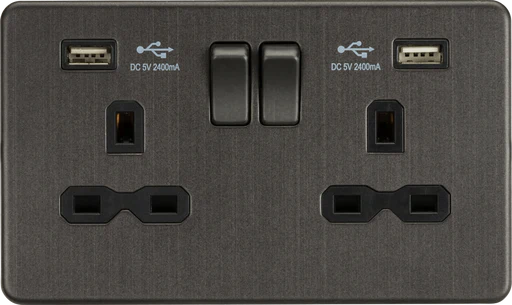 KNIGHTSBRIDGE 2G 13A SWITCHED SOCKET WITH USB SMOKED BRONZE 000413