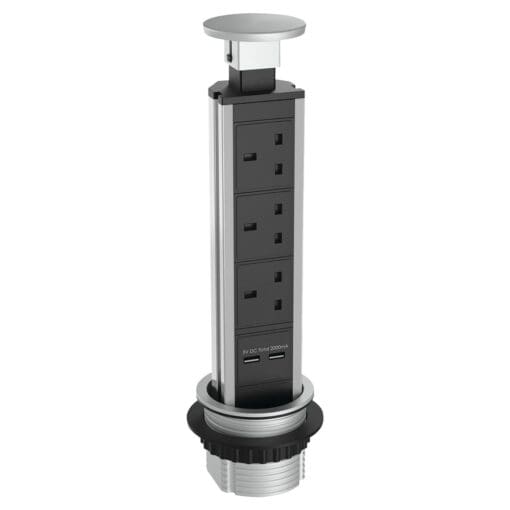 SENSIO POD STAINLESS STEEL POP UP SOCKET 3 X 13A SOCKETS 2X USB SE30050SS 000458