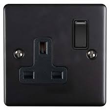 EUROLITE 1 GANG 13AMP DP SWITCHED SOCKET MATT BLACK BLACK TRIM 000507