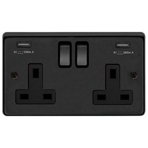 EUROLITE 2 GANG 13AMP SWITCHED SOCKET 2X USB MATT BLACK 000509