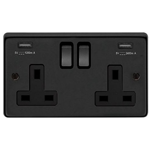 EUROLITE 2 GANG 13AMP SWITCHED SOCKET 2X USB MATT BLACK 000509