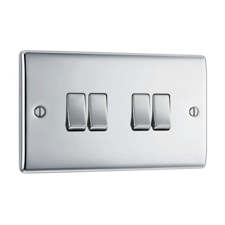 BG 10AX PLATE SWITCH 4 GANG 2 WAY CHROME 000594