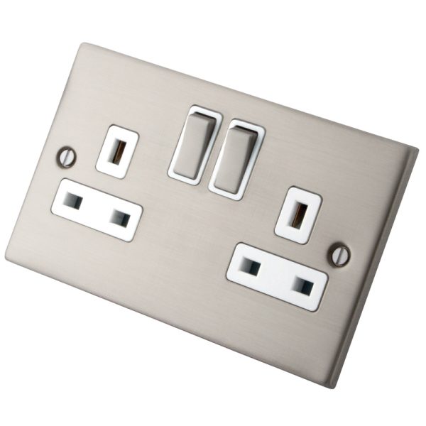 CONTACTUM 13A 2G DP SW SOCKET OUTLET BRUSHED STEEL WHITE INSERT 000604