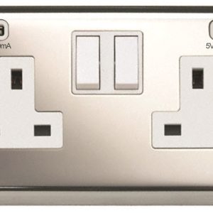 CONTACTUM 13A 2G SWITCHED SOCKET + 2 USB BRUSHED STEEL WHITE INSERT 000605