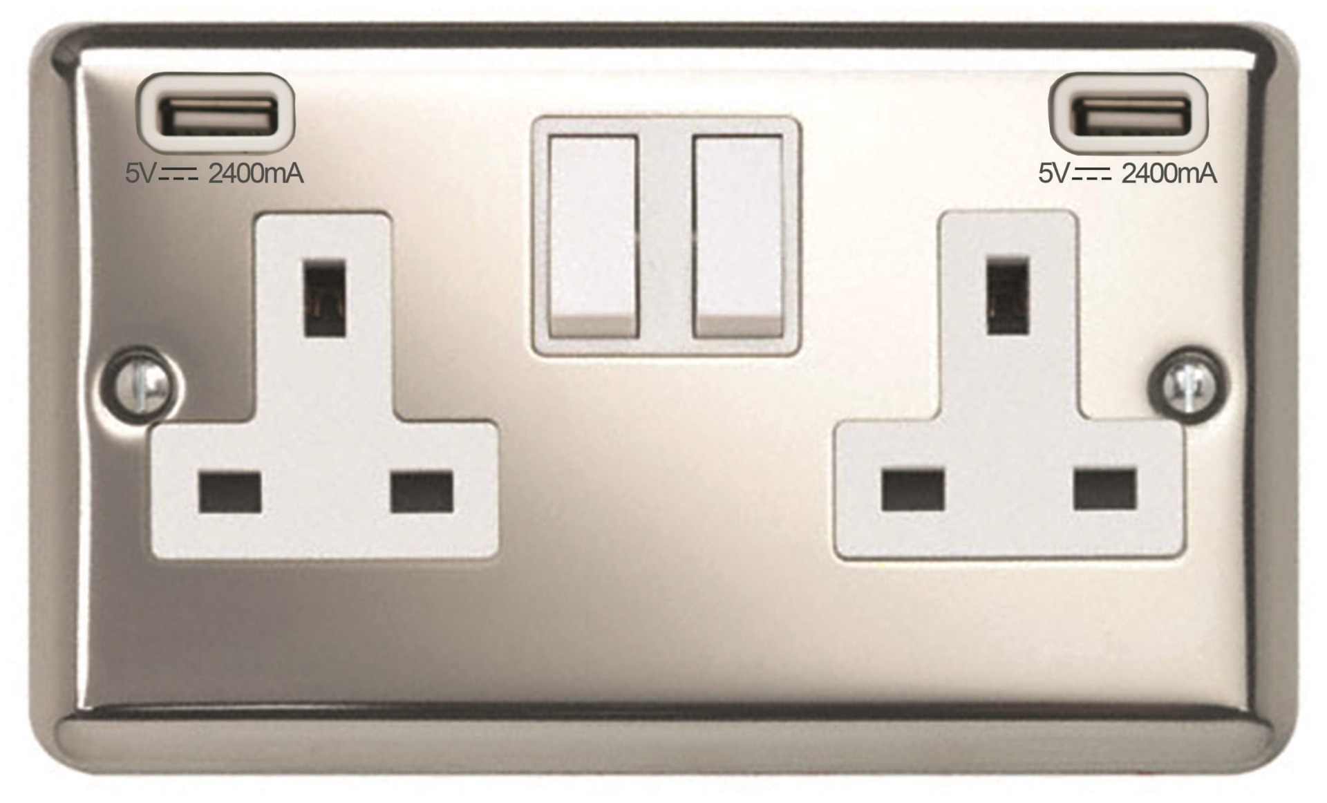 CONTACTUM 13A 2G SWITCHED SOCKET + 2 USB BRUSHED STEEL WHITE INSERT 000605