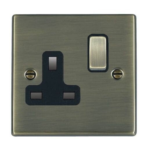HAMILTON HARTLAND 1 GANG 13A DOUBLE POLE SWITCHED SOCKET ANTIQUE BRASS/BLACK 000631
