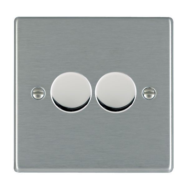 HAMILTON HARTLAND 2 GANG 100W LED 2 WAY PUSH ON/OFF ROTARY DIMMER SATIN STEEL 000634
