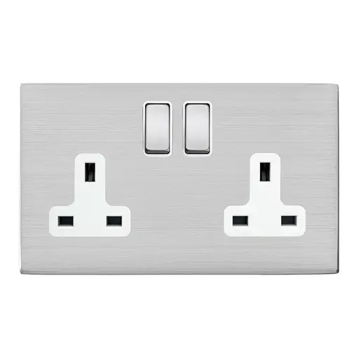 HAMILTON 2 GANG 13A DOUBLE POLE SWITCHED SOCKET SATIN STEEL/WHITE 000654