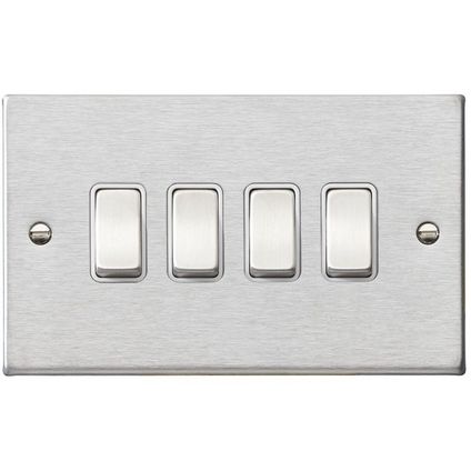 HAMILTON HARTLAND 4 GANG 10AX 2 WAY ROCKER SATIN STEEL/WHITE 000662