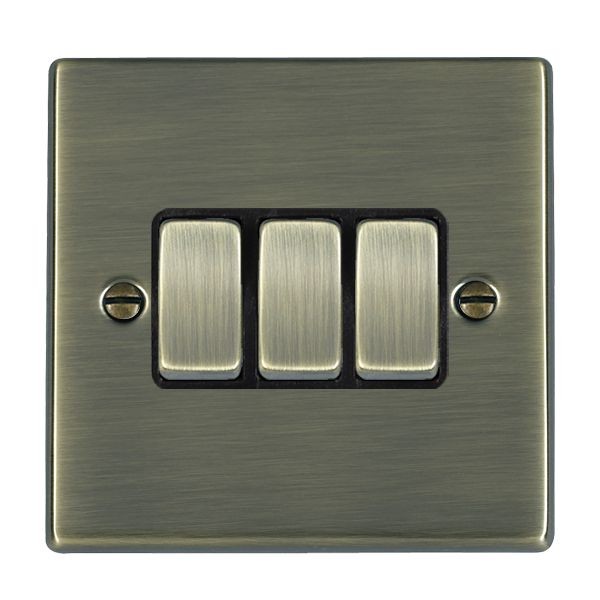 HAMILTON HARTLAND 3 GANG 10AX 2 WAY ROCKER ANTIQUE BRASS/BLACK 000667