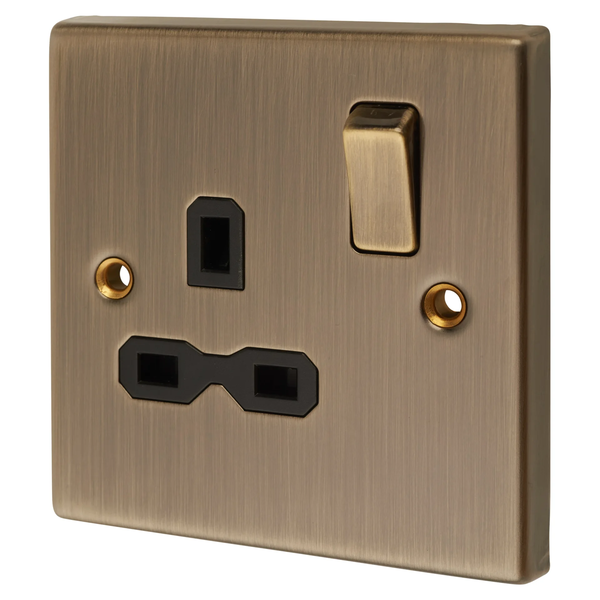KNIGHTSBRIDGE 1 GANG DOUBLE POLE SWITCHED SOCKET ANTIQUE BRASS 000688