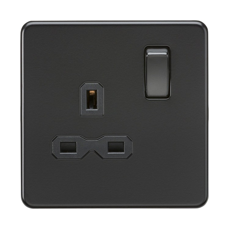 KNIGHTSBRIDGE 13A 1 GANG DOUBLE POLE SWITCHED SOCKET MATT BLACK 000692