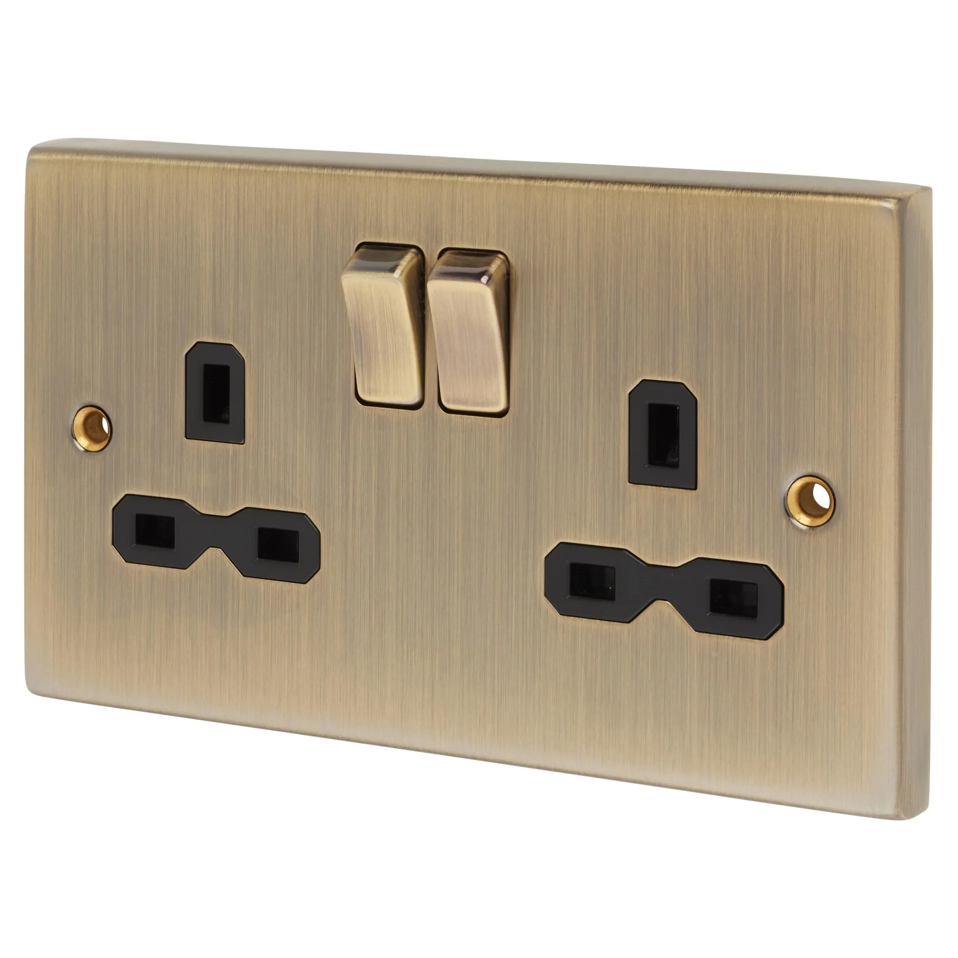 KNIGHTSBRIDGE 13A 2 GANG DOUBLE POLE SWITCHED SOCKET ANTIQUE BRASS 000693