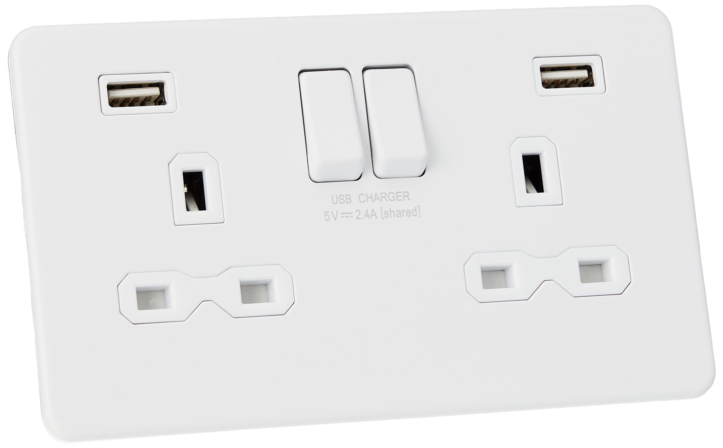 KNIGHTSBRIDGE 2 GANG SWITCHED SOCKET WITH DUAL USB CHARGER WHITE 000701