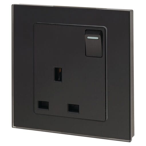 Retrotouch 13A 1 Gang DP Socket - Black Plain Glass 103920