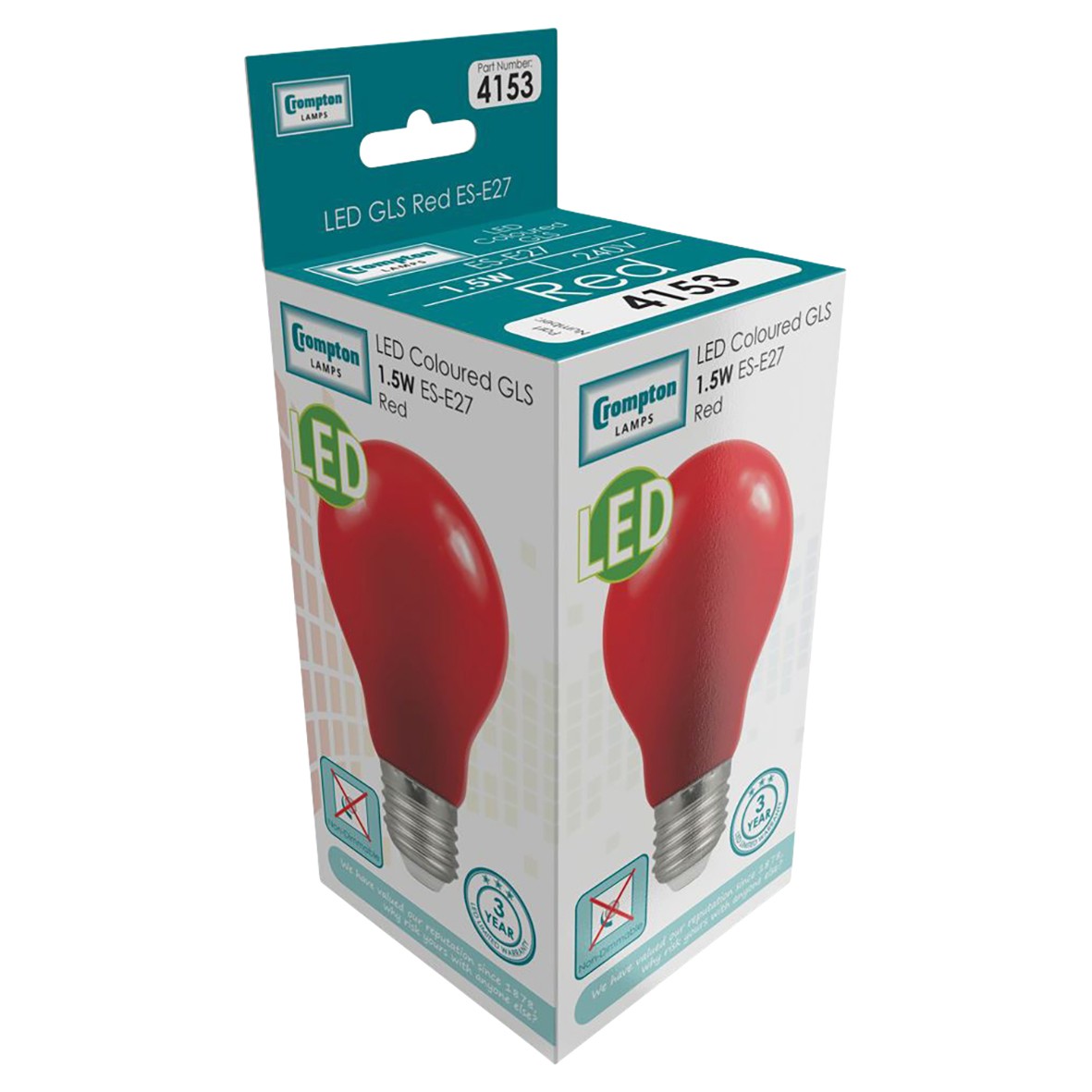 Crompton 4153 1.5W LED GLS Coloured Lamp - E27 - Red 112643