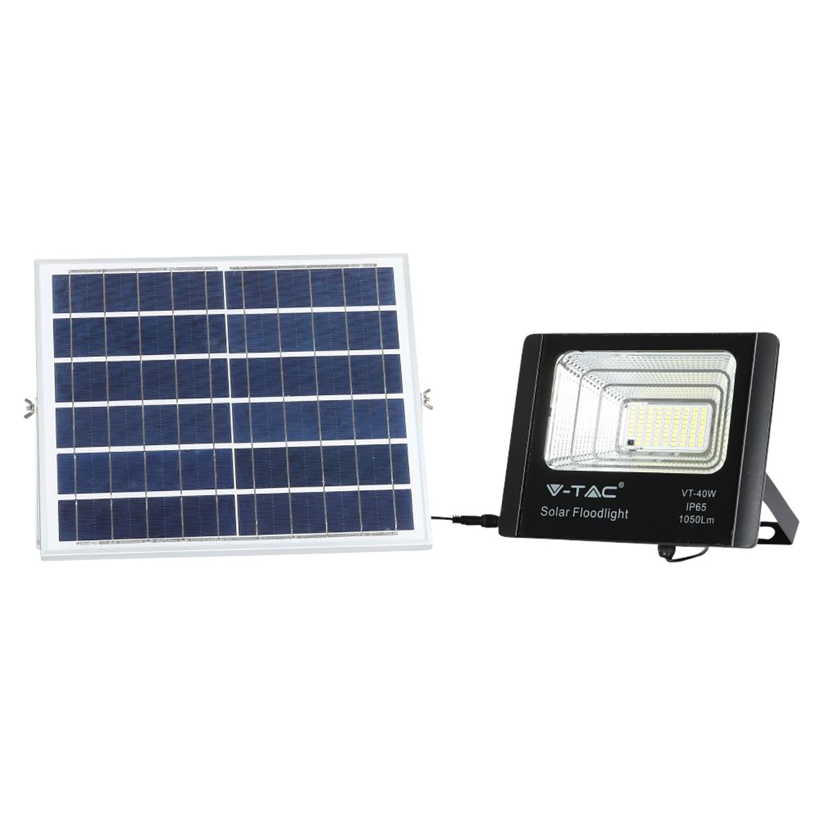 V-TAC 16W LED Floodlight with Solar Panel - 6000K Daylight - Black 113304