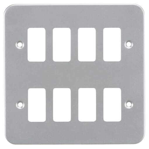 Knightsbridge 8 Module Metal Clad Grid Switch Faceplate - Grey 129118