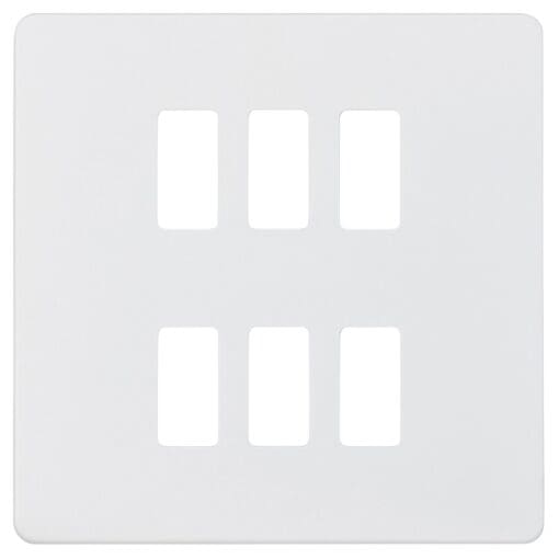 Knightsbridge 6 Module Screwless Grid Switch Faceplate - Matt White 139389