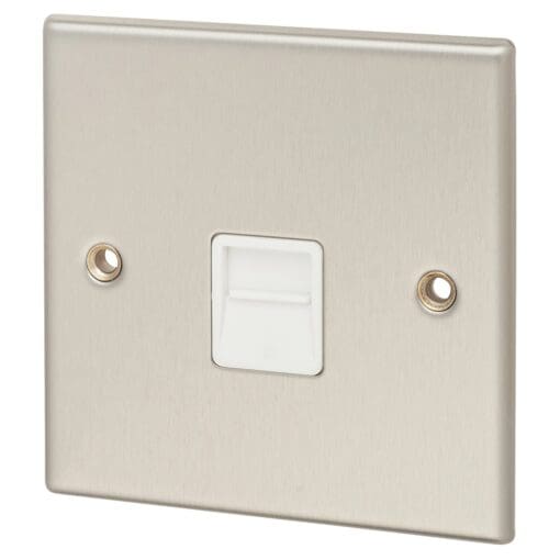 Contactum Secondary Telephone Socket - Brushed Steel with White Insert 143493