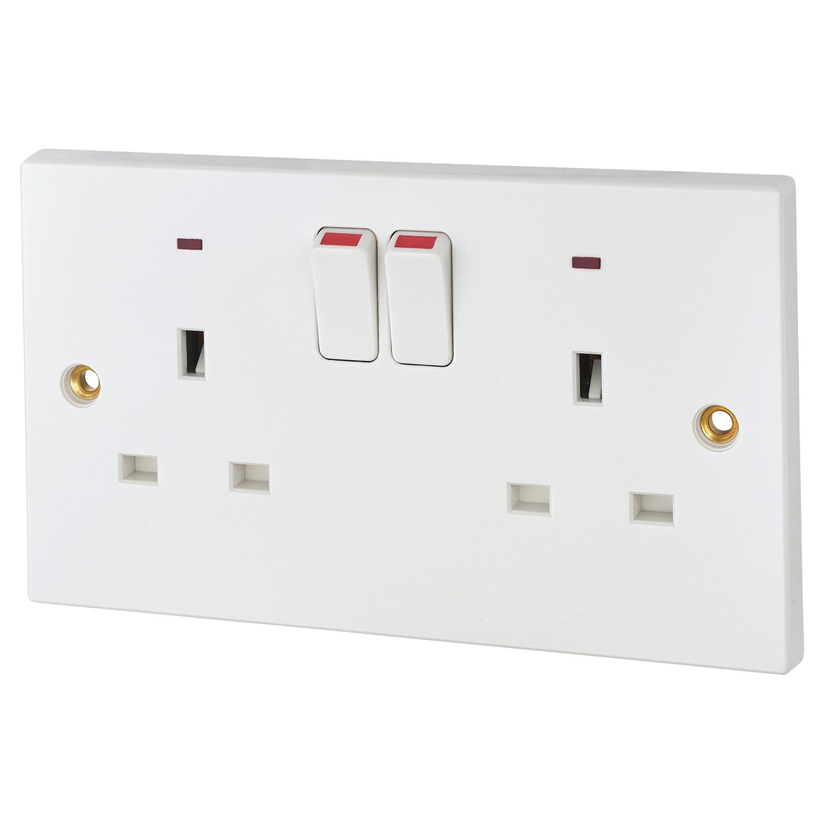 13A 2 Gang Switched Socket With Indicators - White - Square Edge 170347