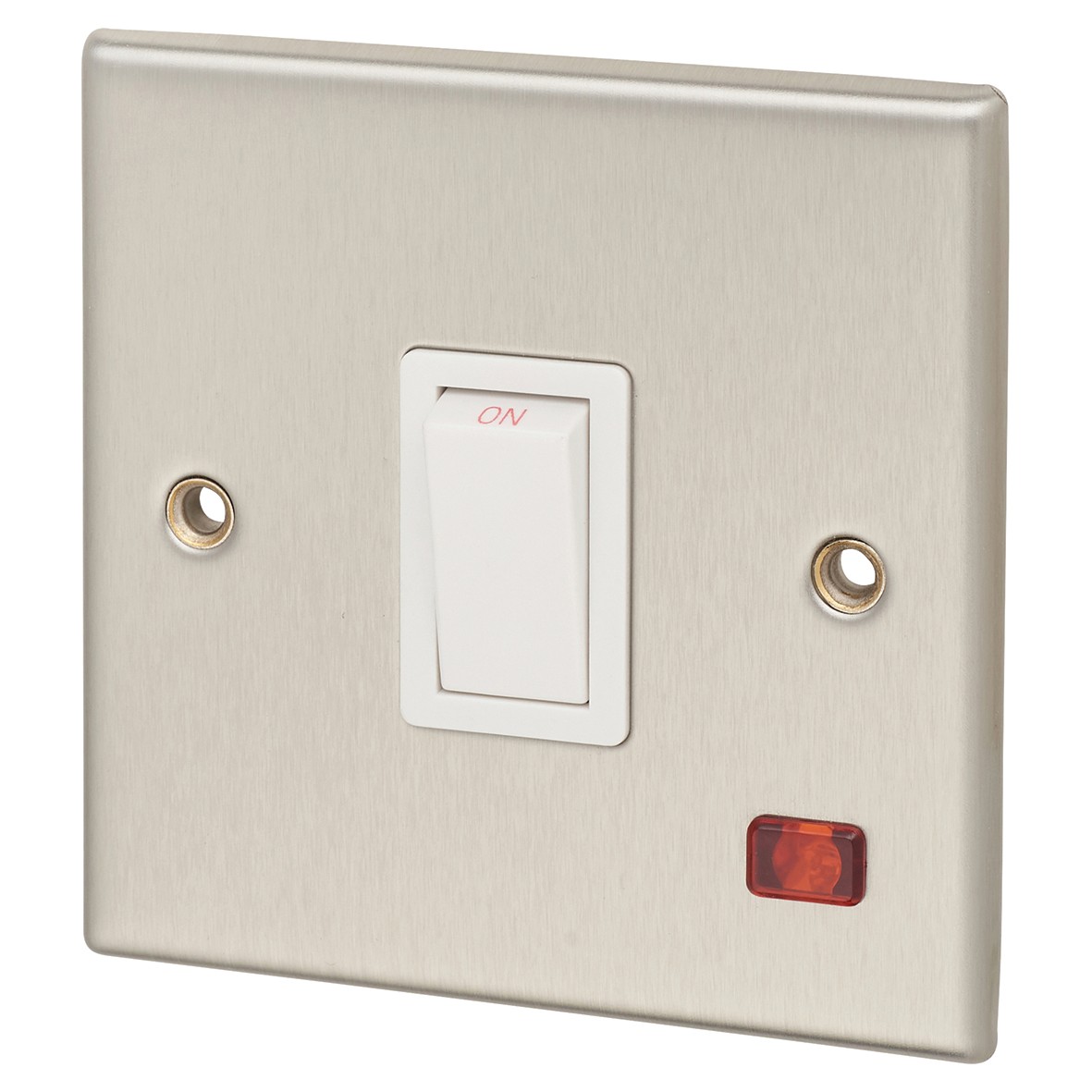 Contactum 20A 1 Gang Double Pole Control Switch with Neon - Brushed Ste 172685