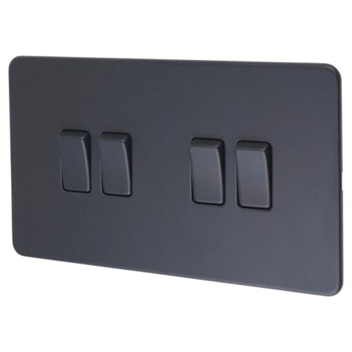 Knightsbridge 10AX 4 Gang Screwless Flat Plate Light Switch - Anthracit 193598