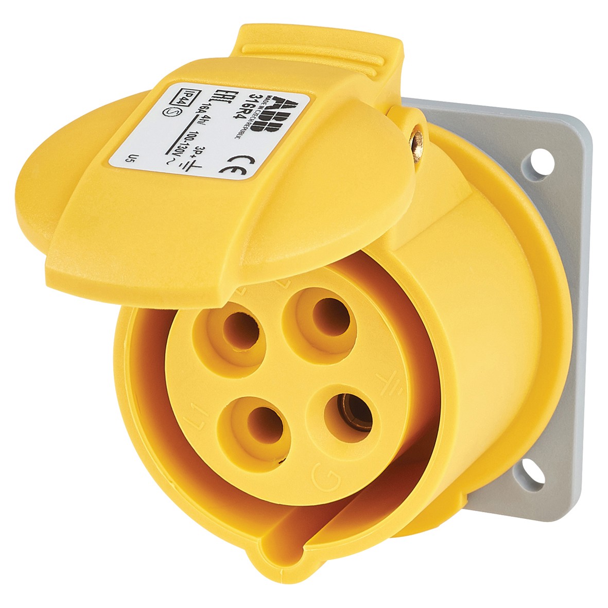 ABB 16A 4 Pin Splashproof Socket Outlet - Yellow 193630
