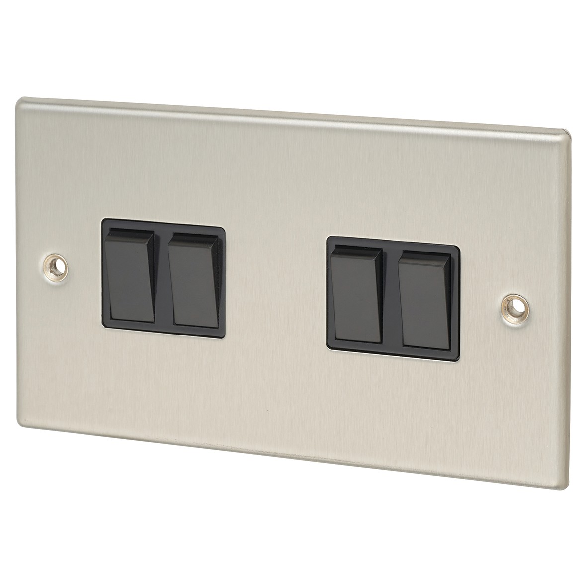 Contactum 10A 4 Gang 2 Way Light Switch - Brushed Steel with Black Inse 203256