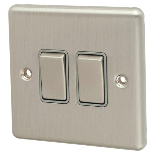 Eurolite Enhance Decorative 10A 2 Gang 2 Way Light Switch - Satin Steel with Grey Inserts 223514