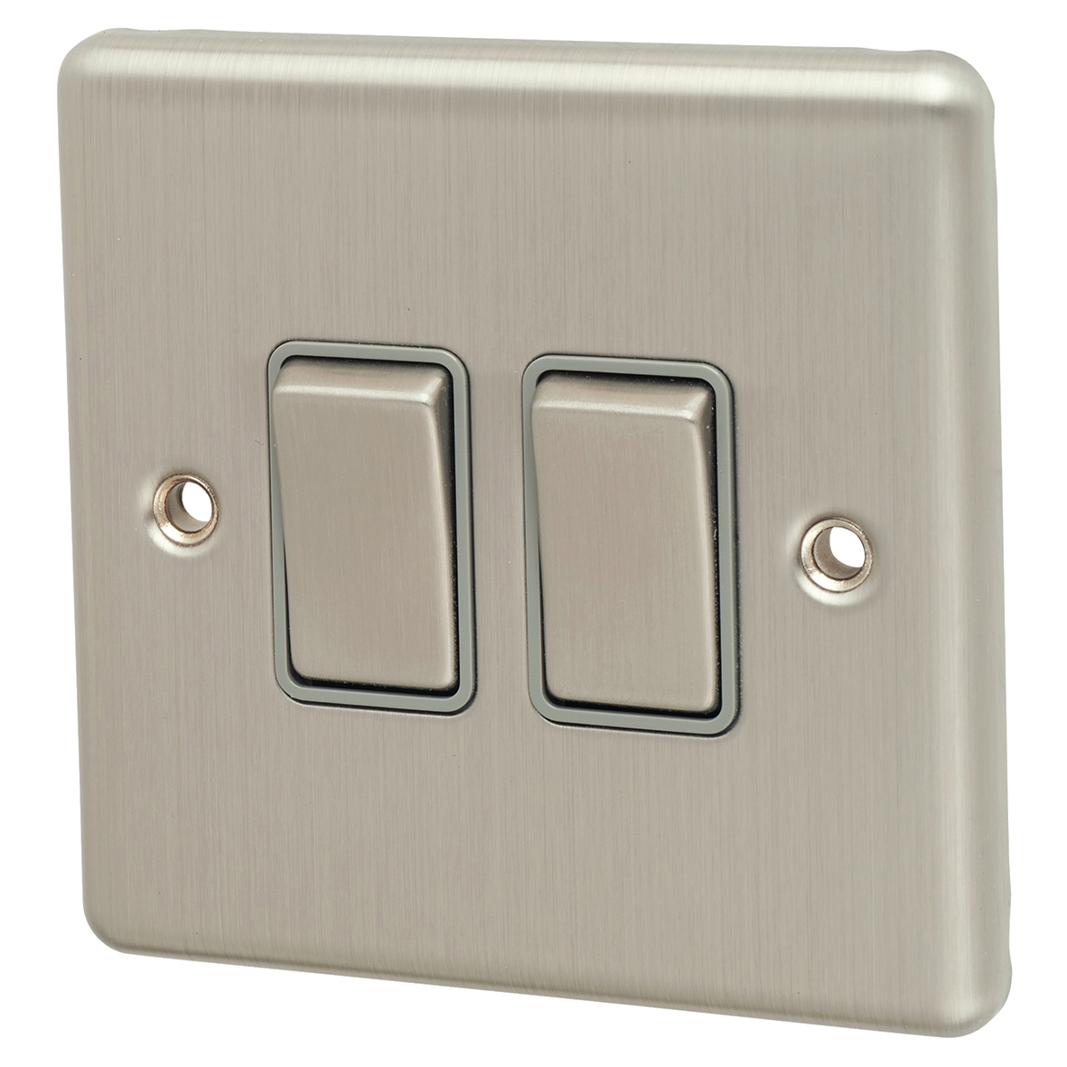 Eurolite Enhance Decorative 10A 2 Gang 2 Way Light Switch - Satin Steel with Grey Inserts 223514