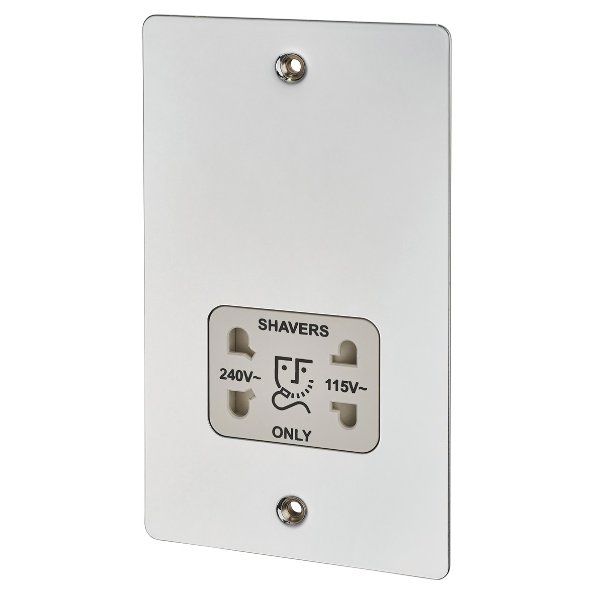 BG Flatplate Screwed 115/230V Shaver Socket - Polished Chrome 235699