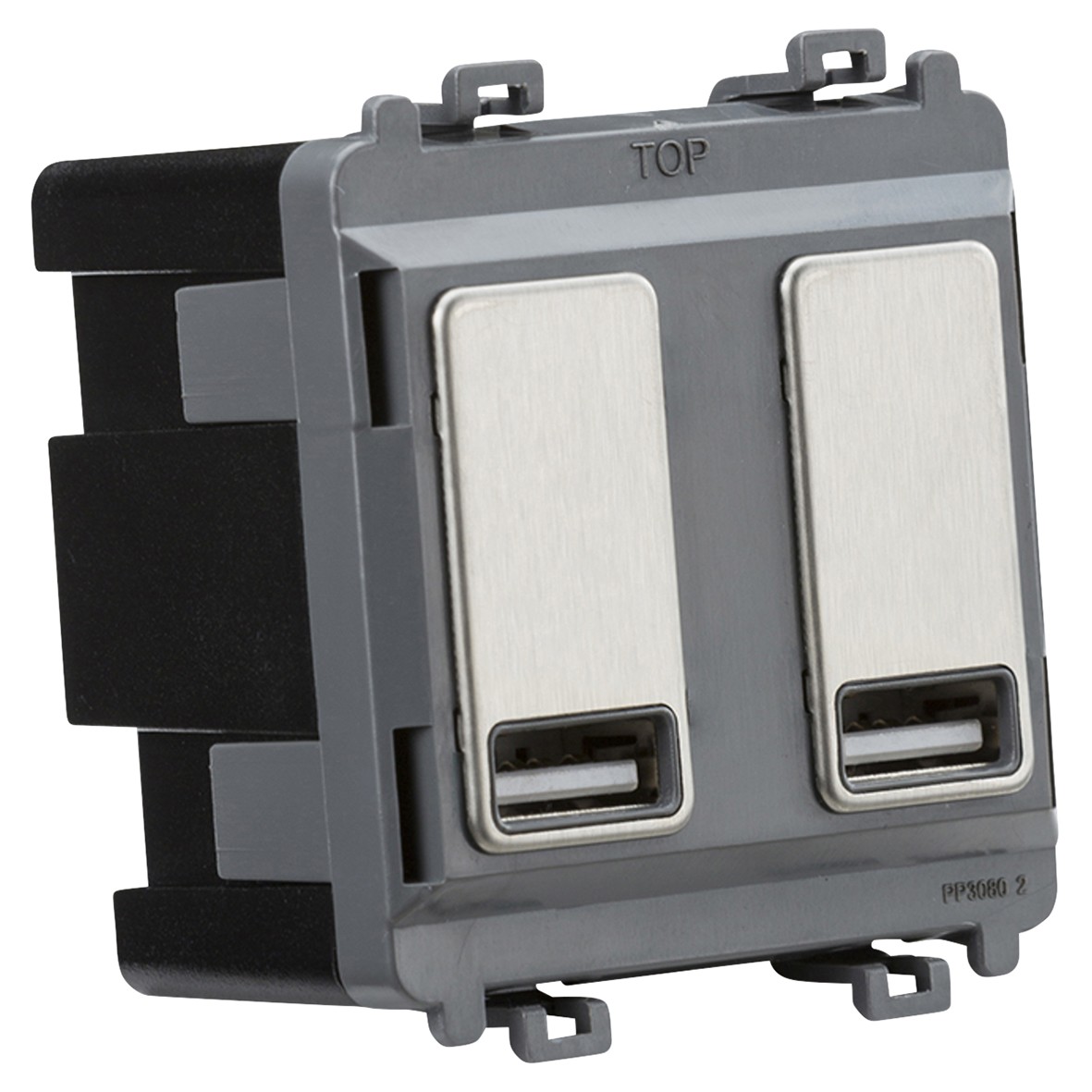 Knightsbridge Dual Module USB Grid Switch - 2.4A - Brushed Chrome 243499