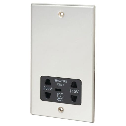 Contactum 230/115V Shaver Socket - Polished Steel with Black Insert 248533