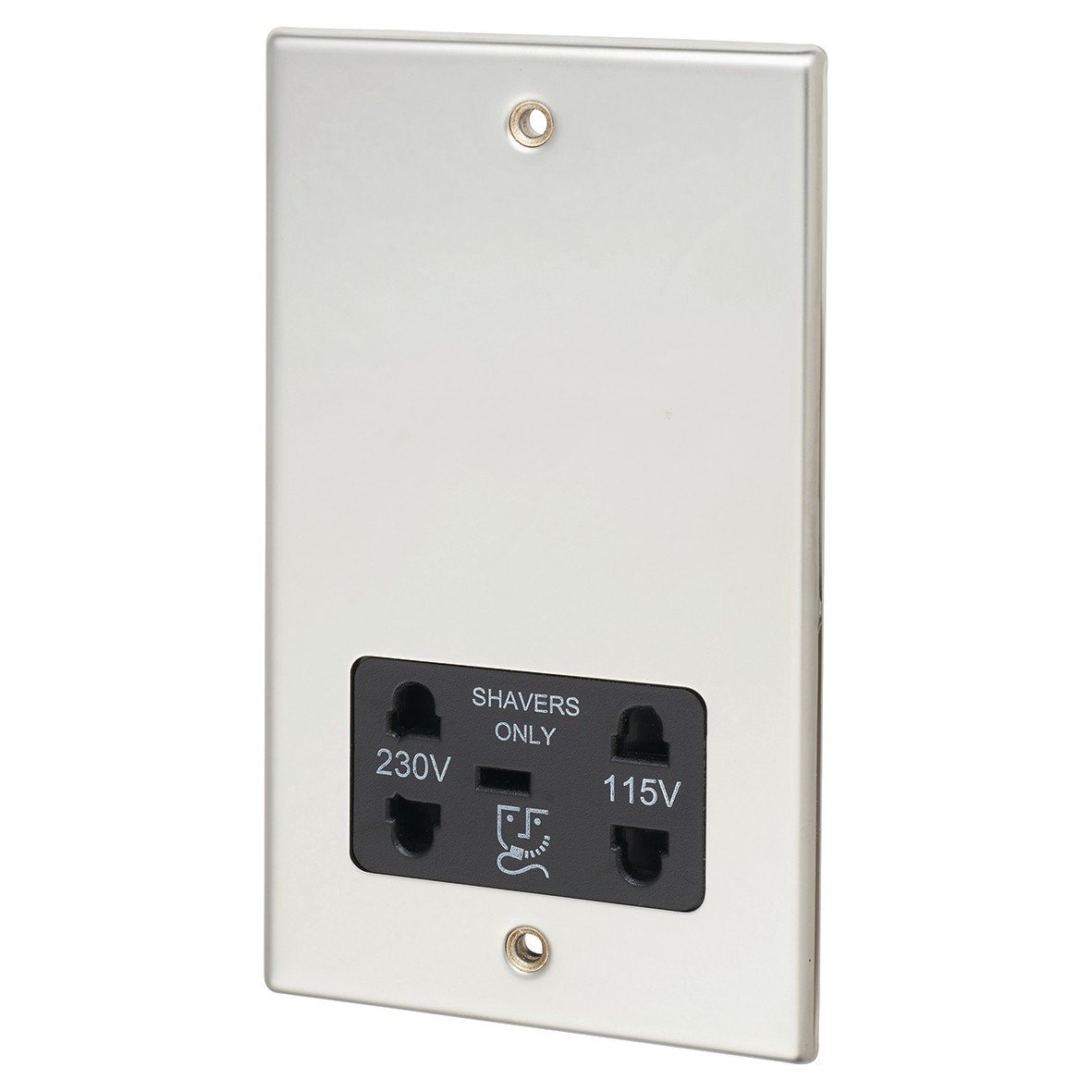 Contactum 230/115V Shaver Socket - Polished Steel with Black Insert 248533