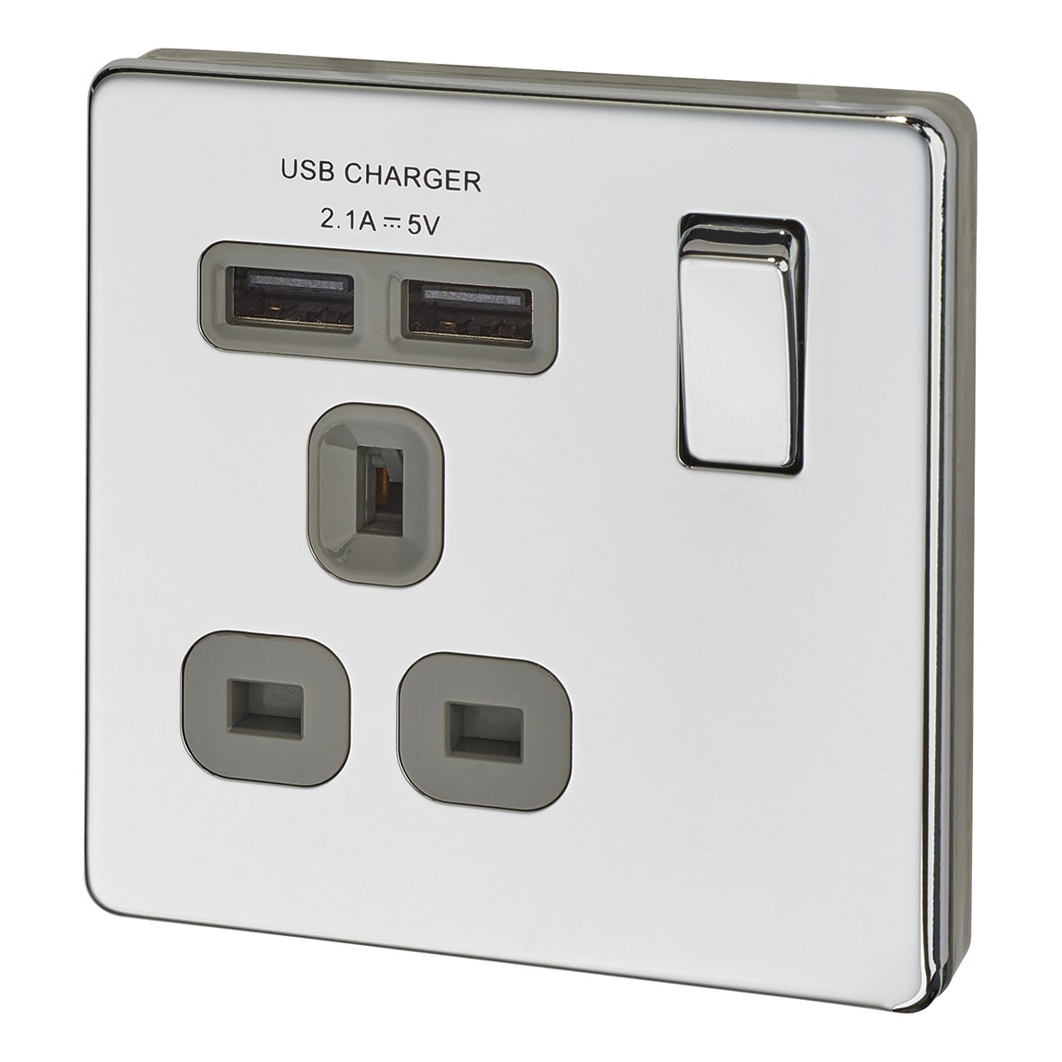 BG Screwless Flatplate 13A SS with USB Charger - 2x2.1A Outlets - Polis 252798