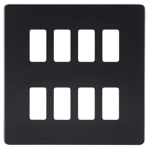 Knightsbridge 8 Module Screwless Grid Switch Faceplate - Matt Black 261204