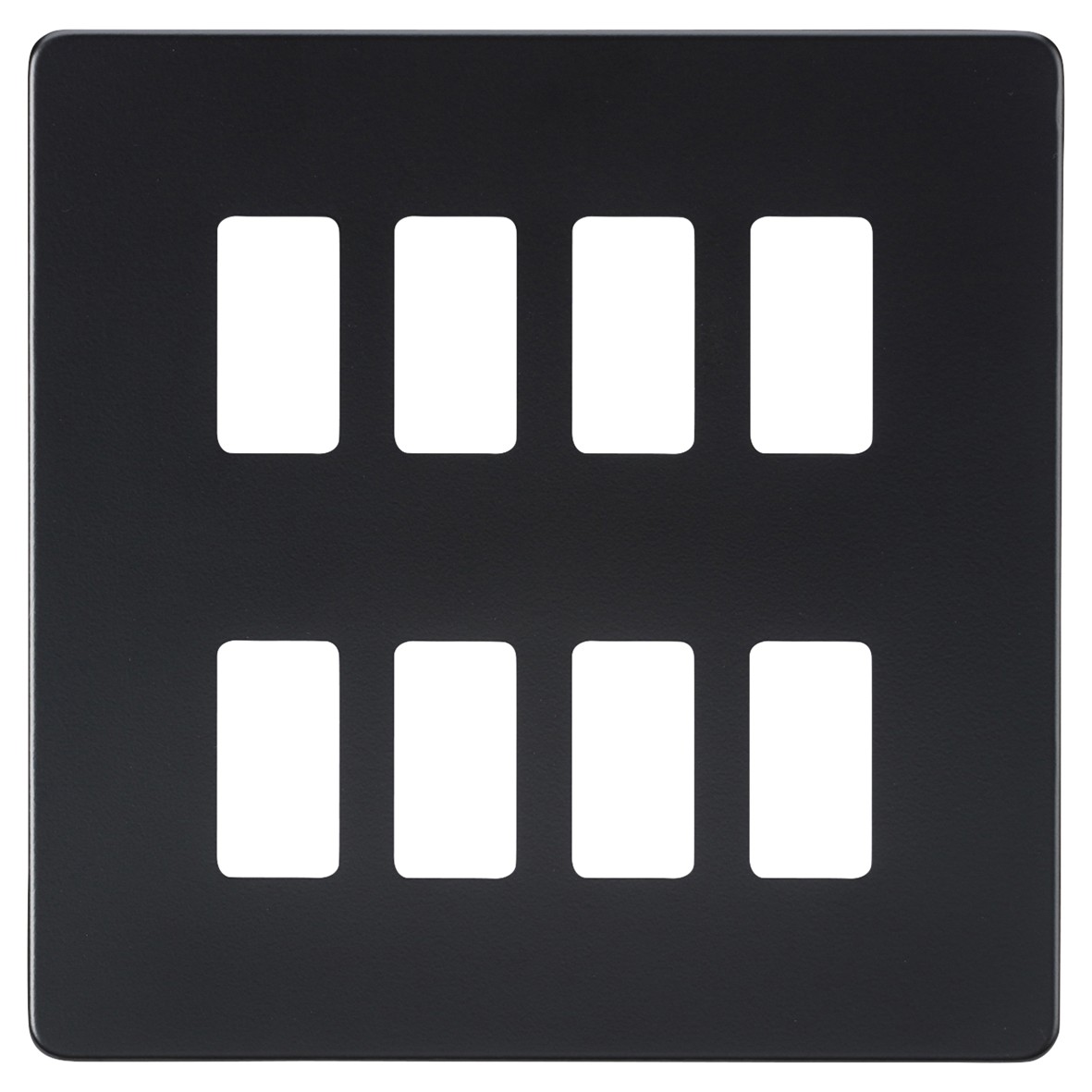 Knightsbridge 8 Module Screwless Grid Switch Faceplate - Matt Black 261204