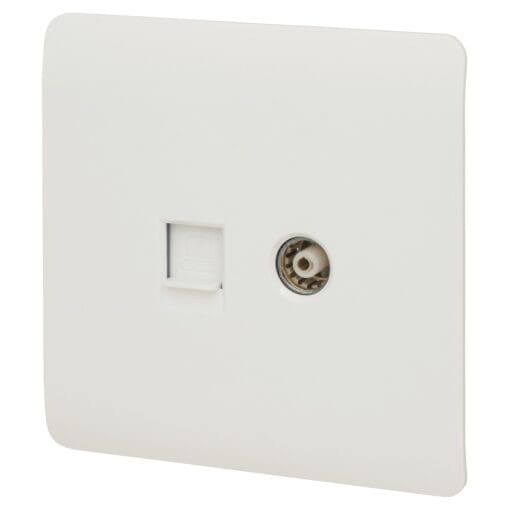 Trendi 1 Gang Screwless TV Co-Axial & PC Ethernet Outlet - Gloss Wh 262741