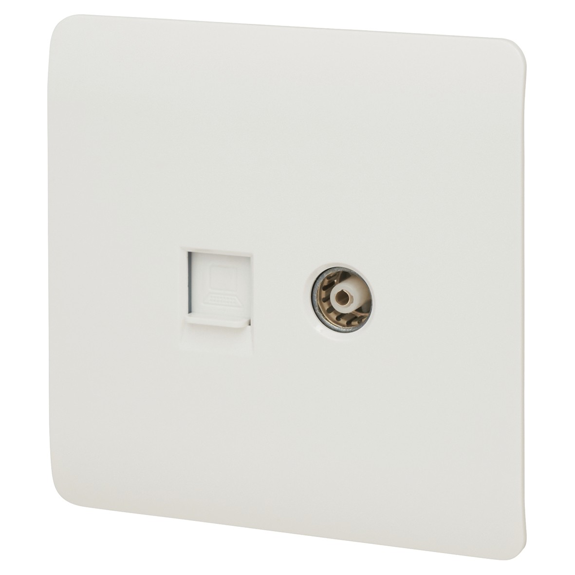 Trendi 1 Gang Screwless TV Co-Axial & PC Ethernet Outlet - Gloss Wh 262741