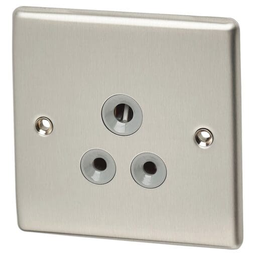 BG Nexus 5A Unswitched Round Pin Socket - Brushed Steel with Grey Inser 277666