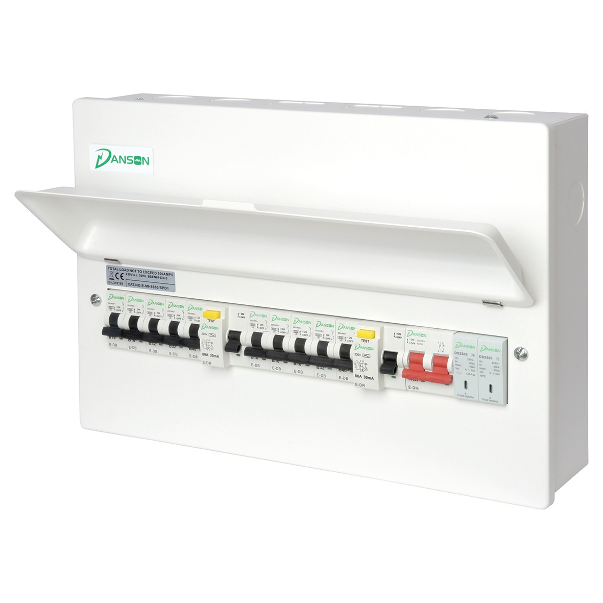 Danson High Integrity 18 Modules Metal Consumer Unit - 2 x Type A 80A 3 283091